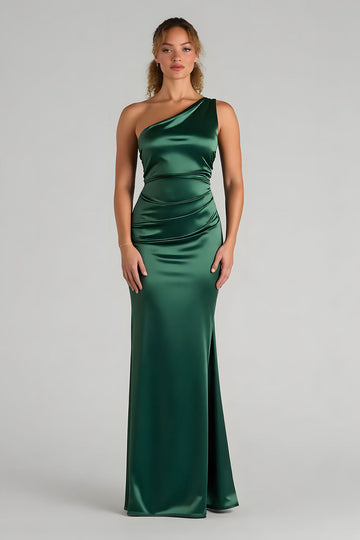 Dark Green Mermaid One Shoulder Maxi Bridesmaid Dress